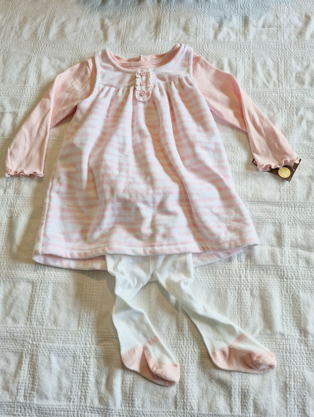 Carter's girls 12 months fleece dress long sleeved shirt & tights NEW 2011 tag